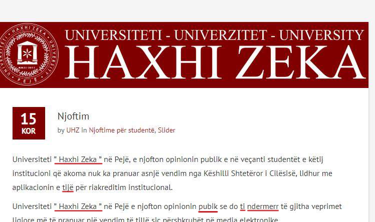 Reagimi i Universitetit të Pejës, ‘një mal’ me gabime drejtshkrimore
