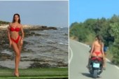 Oriola lë pa tekst kalimtarët, del me bikini mbi motor