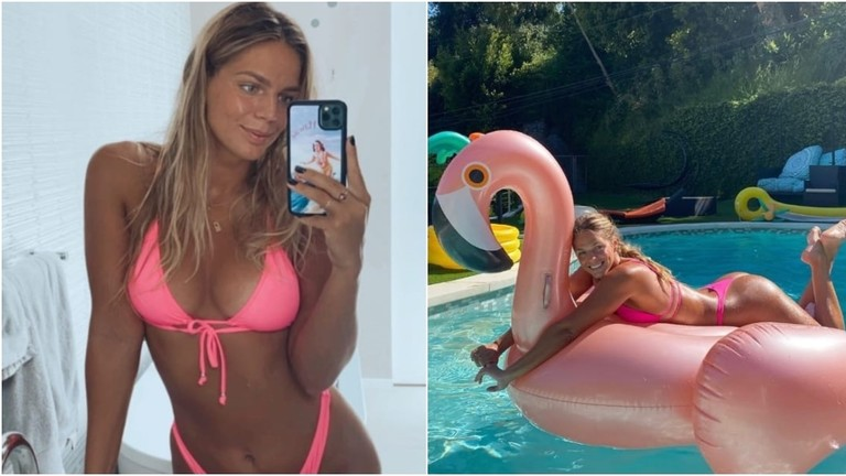 Kampionia bukuroshe e notit pozon në pishinë me flamingon, duke marrë rreze në diellin e Kalifornisë (Foto)