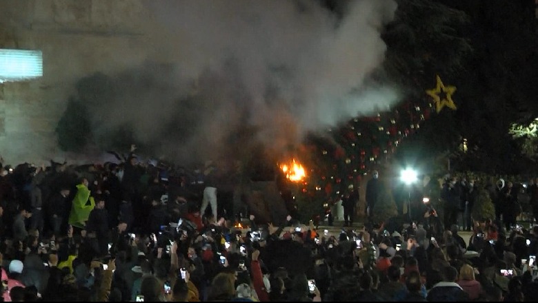 Protestuesit në Tiranë kallin pemën e vitit ri