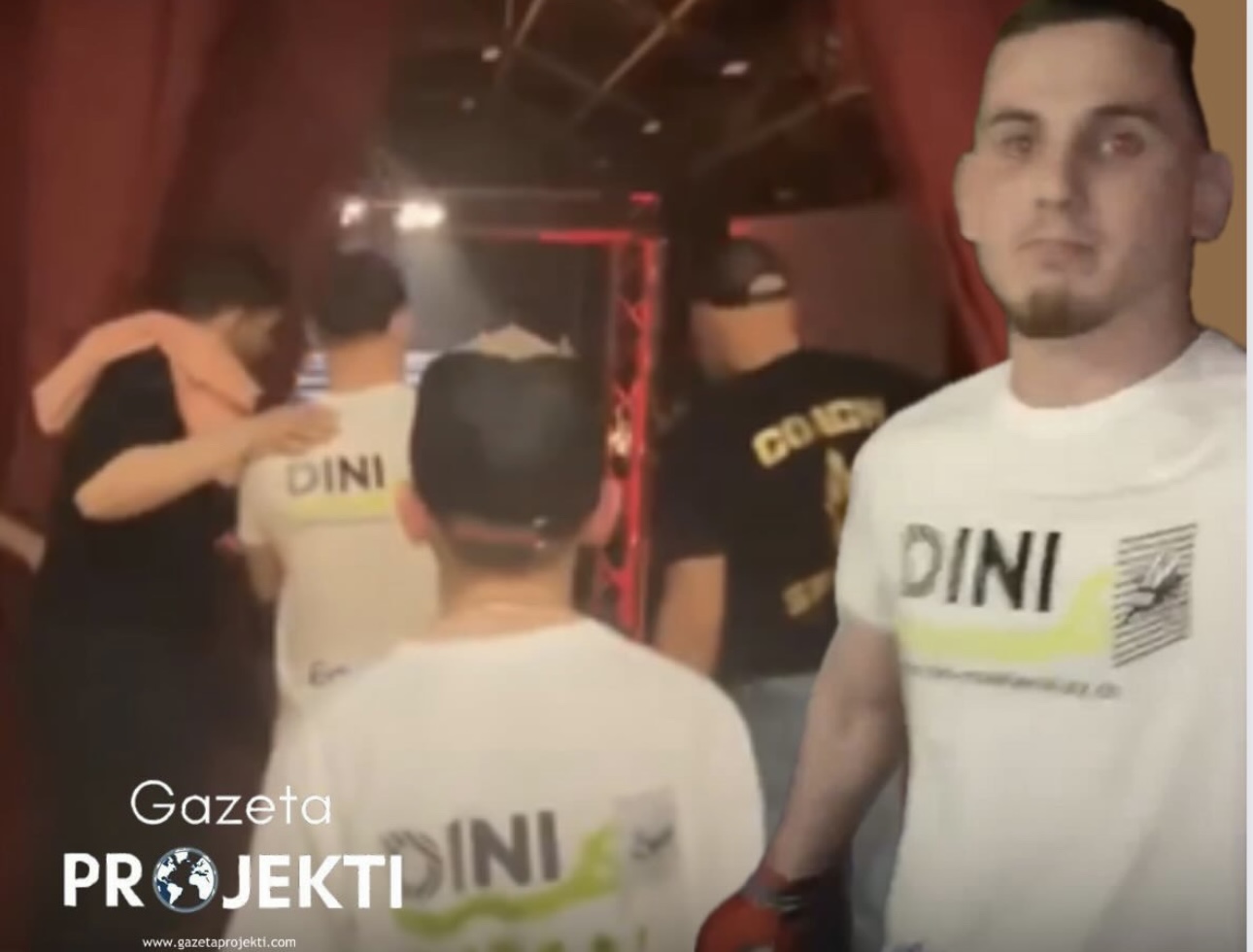 Dukwach Kadimagomaev, futet në kafaz me logon e kompanisë shqiptare “DINI INSEKTENCHUTZ”