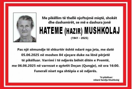 Vdes motra e rapsodit Januz Mushkolaj, Hateme Mushkolaj