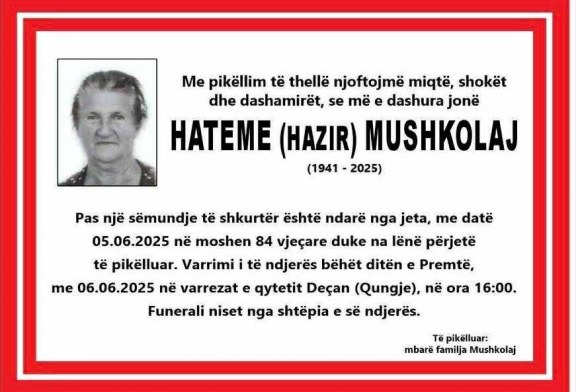 Vdes motra e rapsodit Januz Mushkolaj, Hateme Mushkolaj